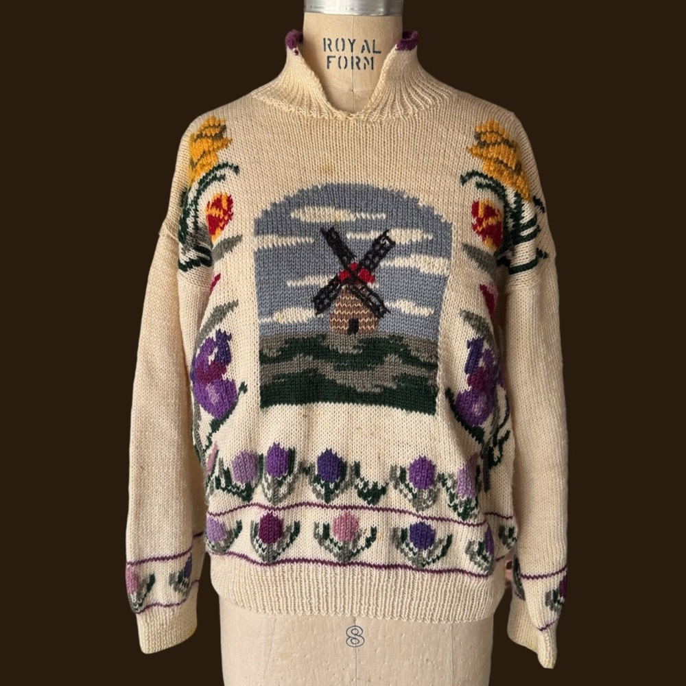 Vintage 80s/90s Gusto Windmill Wool Knit Sweater